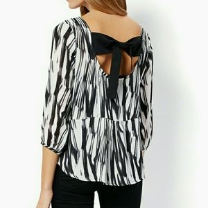Charming Charlie Black White 3/4 Sleeve Top